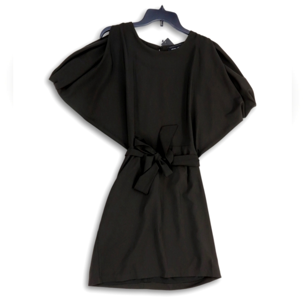 Akira Chicago Womens Black Short Sleeve Round Short Shift Dress
